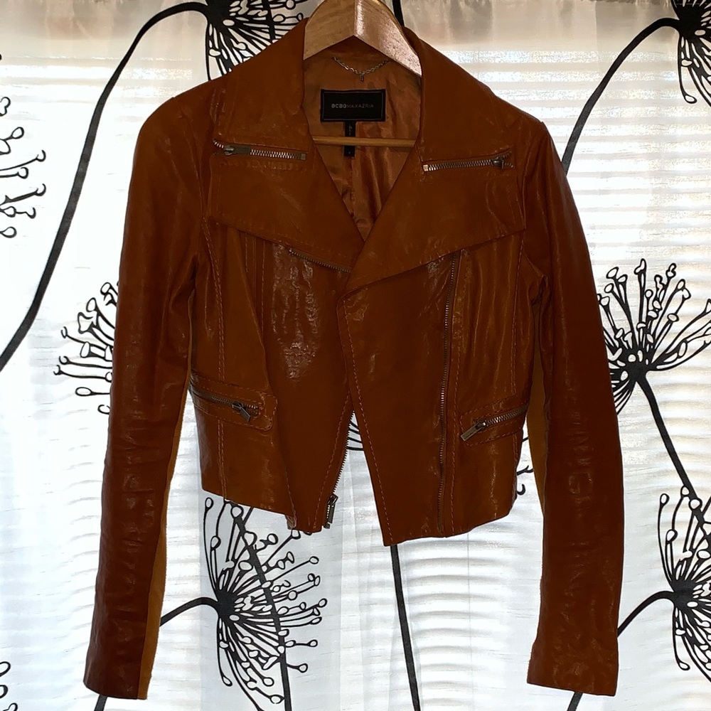 BCBG cropped leather jacket